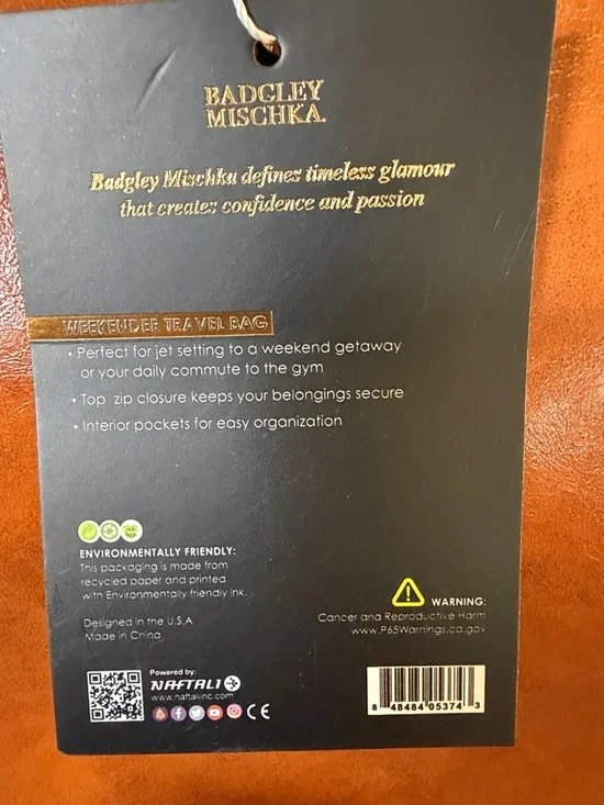 Badgley Mischka Cognac Leather Tote with Buckle Strap Detail - Picture 3 of 4